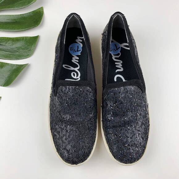 Sam Edelman Becker Casual Sneakers Black Sequin Slip On Women's 7.5 - Picture 2 of 10